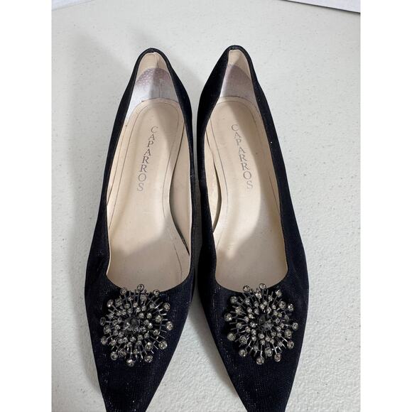 "CAPARROS" Vintage Black Pumps W/Bling Accents Size 6.5 Dress Shoe Slip On Sexy - Picture 7 of 10